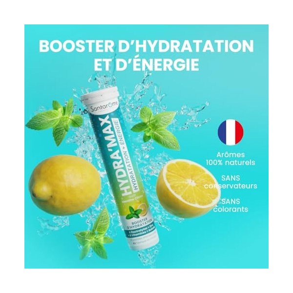 Santarome - HydraMax Menthe Citron - Pastilles d’Hydratation – Hydratation & Énergie – Électrolytes + Vitamines – Goût Menth ...