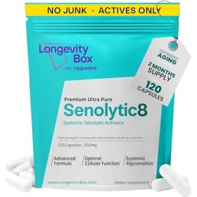 Longevity Box Senolytic 8, 120 gélules, complexe de 8 ingrédients dont fisétine, quercétine, NAC et tocotriénols, 99 % pur, p