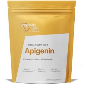 Longevity Box Apigénine 100 mg, 90 gélules, extrait de graines de céleri 98 % pur, pour soutien du sommeil, du NAD+, de l’éne