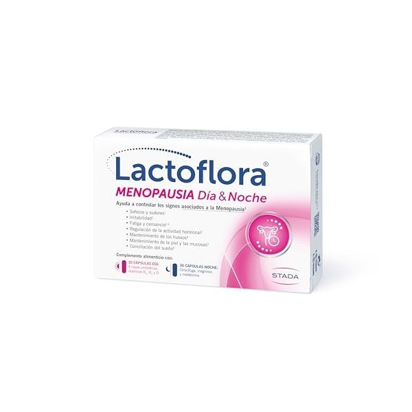 Lactoflora Ménopause jour et nuit, contrôle des bouffées de chaleur et du sommeil, formule avec cimicifuge, probiotiques et m...