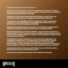 Warrior Créatine Monohydrate Poudre Micronisée – Supplément Sportif pour Musculation, Force et Récupération – 300 g, Portion 