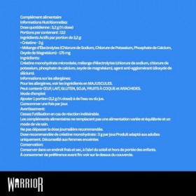 Warrior Créatine Monohydrate + Électrolytes 360 g – 80 Portions – Supplément Sportif Pré-Entraînement pour Hydratation, Perfo