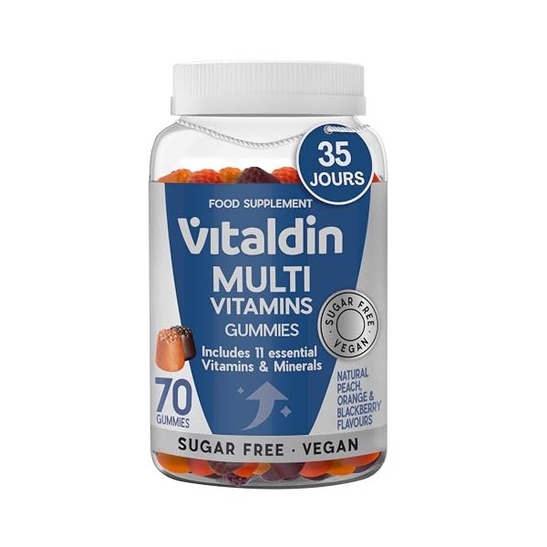 VITALDIN Gummies Multivitamines Adultes – Véganes – Sans sucre – Avec vitamines A, C, D, E, B6, B12 et biotine – Pour femme e