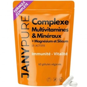 Complexe Multivitamines et Minéraux 15 Actifs Formule Complète Magnésium et Silicium - Cure 1 Mois Énergie Immunité Vitamines