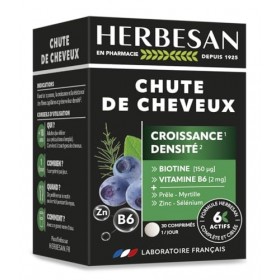 HERBESAN - CHUTE DE CHEVEUX - Croissance & Densité - 6 actifs à laction ciblée et complète dont Biotine, Prêle, Myrtille, Zi