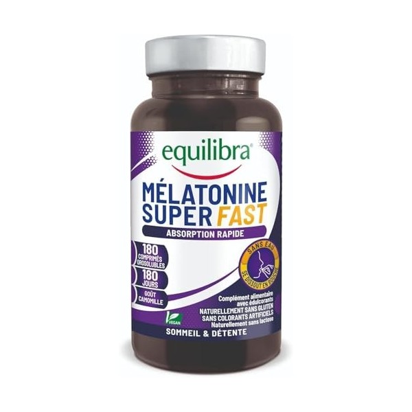 Equilibra, Mélatonine Superfast, Complément alimentaire de Mélatonine à Absorption Rapide, sans Besoin dEau, au goût de Camo