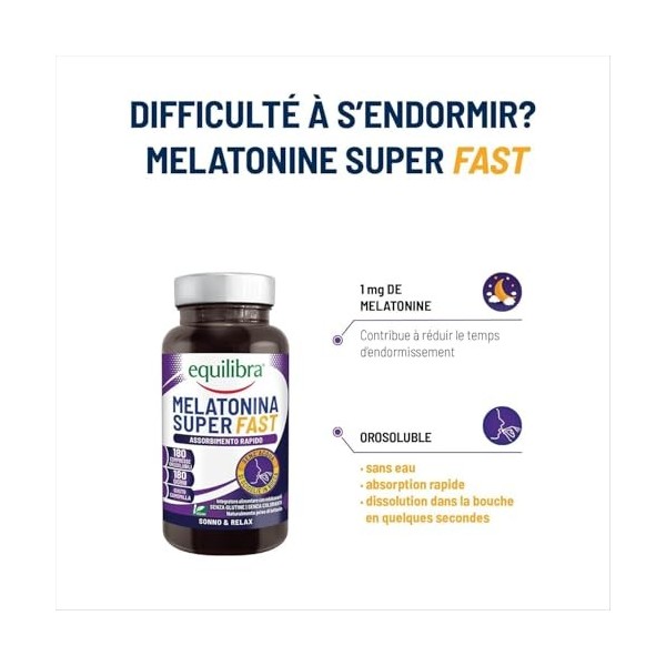 Equilibra, Mélatonine Superfast, Complément alimentaire de Mélatonine à Absorption Rapide, sans Besoin dEau, au goût de Camo