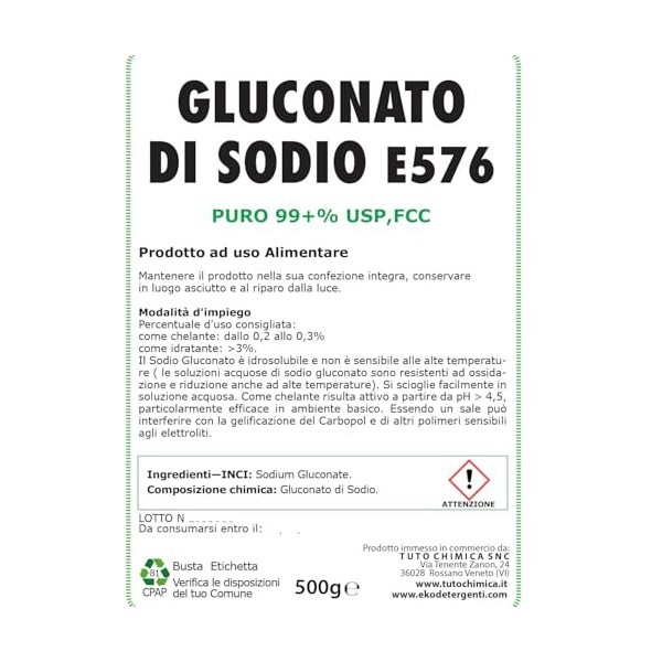 Gluconate de sodium alimentaire pur USP,FCC - 50g