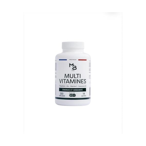 MB FITNESS Multivitamines avec Magnésium, Zinc, Vitamine C, Coenzyme Q10, Énergie et Immunité, 120 Gélules, 60 Jours, 14 Acti