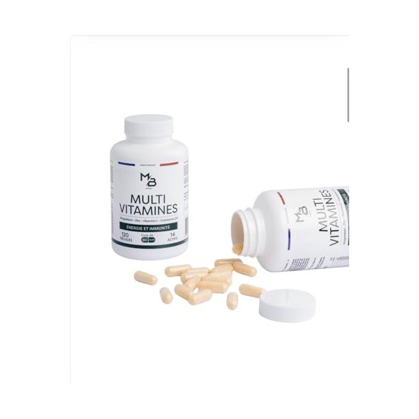 MB FITNESS Multivitamines avec Magnésium, Zinc, Vitamine C, Coenzyme Q10, Énergie et Immunité, 120 Gélules, 60 Jours, 14 Acti