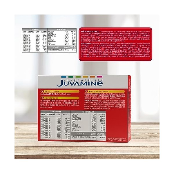 JUVAMINE - Top Forme - Vitalité - Tonus - 12 Multivitamines & 10 Minéraux - Aide à réduire la fatigue - Soutient limmunité - ...