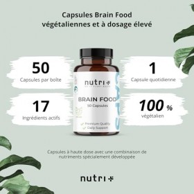 Nutri + Brainfood comprimés de concentration - Brain Booster 50 capsules - cerveau focus performance aide à lapprentissage v