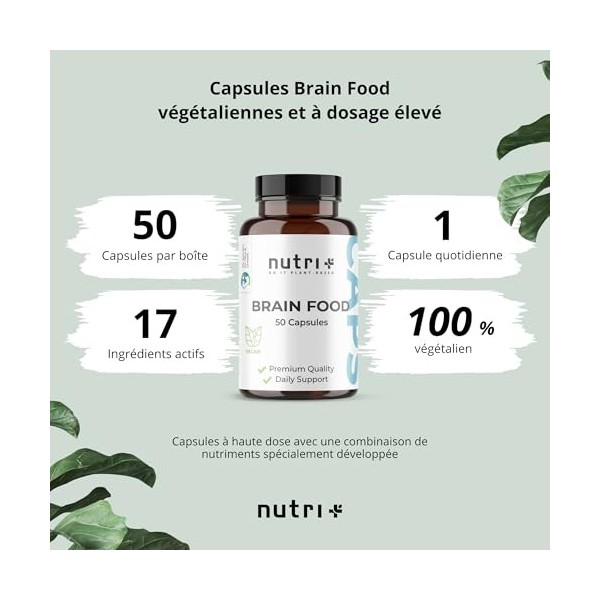 Nutri + Brainfood comprimés de concentration - Brain Booster 50 capsules - cerveau focus performance aide à lapprentissage v