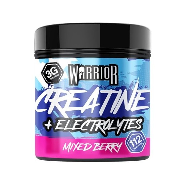 Créatine monohydrate Warrior plus électrolytes Poudre 360 g Boisson dhydratation et de performance – Shake nutritionnel – 80