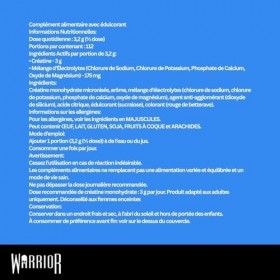 Créatine monohydrate Warrior plus électrolytes Poudre 360 g Boisson dhydratation et de performance – Shake nutritionnel – 80