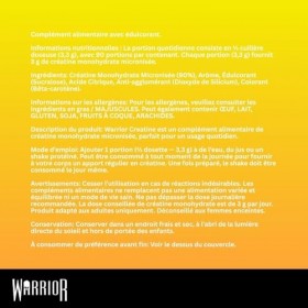 Warrior Créatine Monohydrate Poudre Micronisée – Supplément Sportif pour Musculation, Force et Récupération – 300 g, Portion 