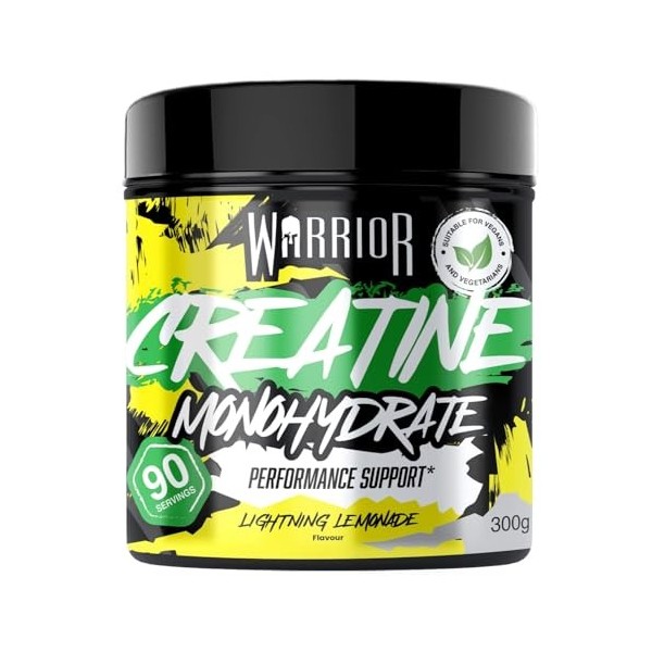 Warrior Créatine Monohydrate Poudre Micronisée – Supplément Sportif pour Musculation, Force et Récupération – 300 g, Portion 