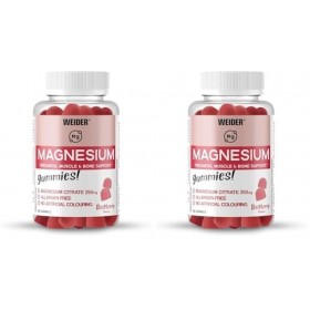 Weider Magnesium Gummies 48 gommes Goût Framboise, avec 250mg de Citrate de Magnésium/dose, sans gluten, sans allergènes, s M...