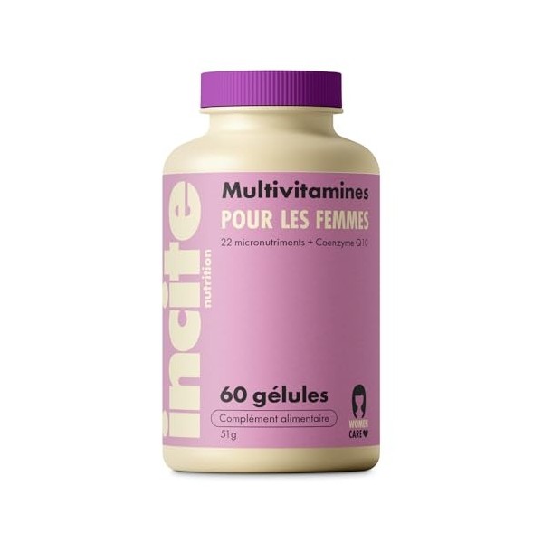 Incite Nutrition Multivitamines Femme. 60 Gélules. 22 Vitamines et Minéraux Essentiels. Soutien Immunitaire, Énergie, Santé O
