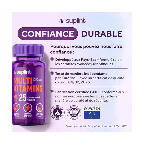 Supplément Multivitaminé | Complexe avec Vitamine A C D E K1 B, Zinc & Chrome | Pour Cheveux, Peau, Ongles et Apport Quotidie...