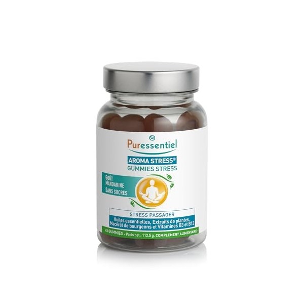 Puressentiel - Aroma Stress - Gummies Stress aux huiles essentielles bio - Extraits de Ginseng et Rhodiole Vitamines B3 et B1