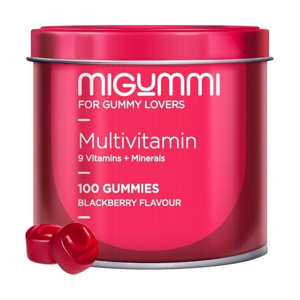 Gommes Multivitaminées - 100 Gummies au goût naturel de mûre - Vitamines C, D, B12, E, A, B6, B5, Acide Folique, Biotine, Zin