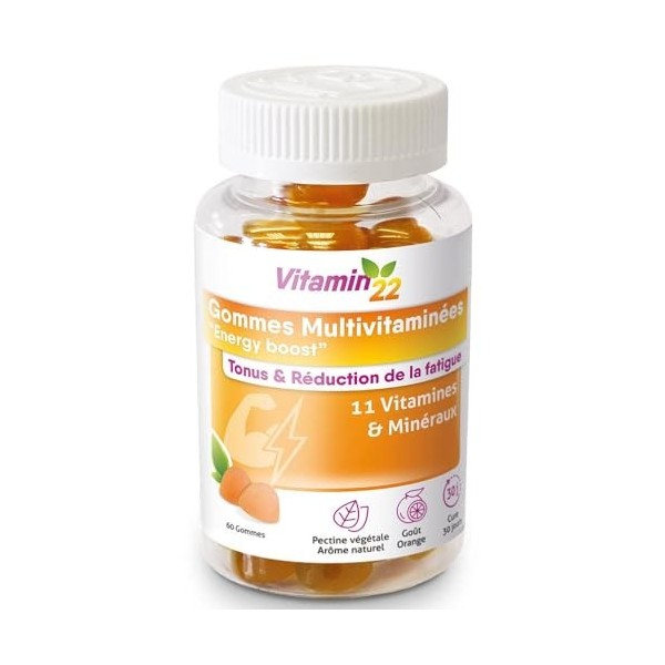 VITAMIN22 - Gommes Multivitaminées "Energy Boost" - Complément alimentaire à base de 11 vitamines & minéraux - Tonus & Réduc