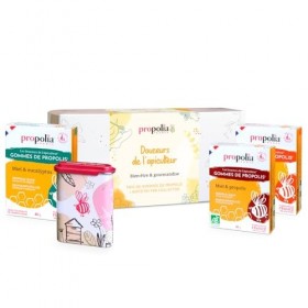 PROPOLIA - Coffret Cadeau - Coffret Douceurs de lapiculteur - Gommes de propolis 3 saveurs - Miel - Eucalytpus - Gingembre &