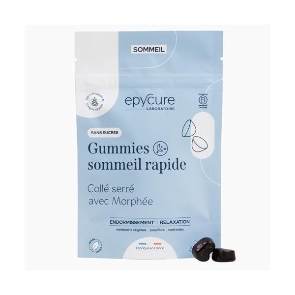 EPYCURE - Gummies Sommeil Rapide Sans Sucres - Endormissement Plus Rapide, Relaxation, Sommeil Réparateur - 100% Naturel - Mi