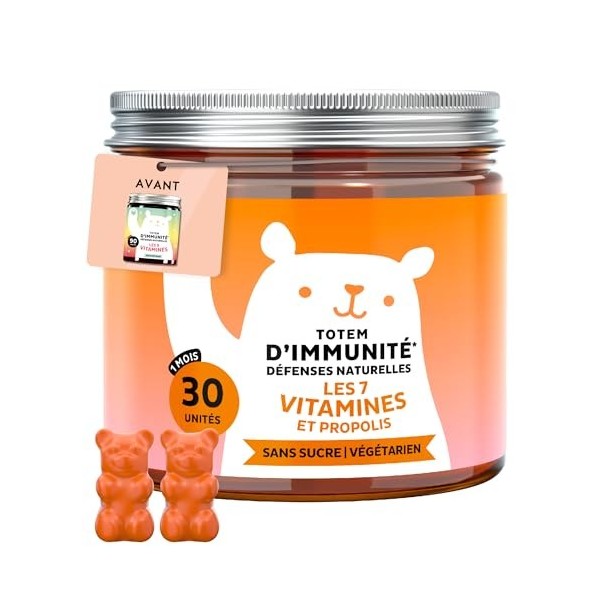 Totem dImmunité Défenses Naturelles – avec Vitamine D, E, C, Vitamine B6, B12, Niacine, Biotine, Extrait de Propolis – 30 Pi ...