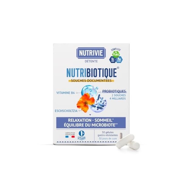 Probiotiques Stress & Sommeil - Équilibre Émotionnel & Détente - 2 Souches + Eschscholtzia + Vitamine B6-30 Gélules Gastro-Ré