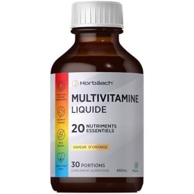 Multivitamines Liquide | 480 ml | Complément Alimentaire Vegan Avec 20 Nutriments Essentiel | Vitamine C, A, D, B6, B12 et Ac