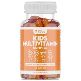 New Nature Gommes Multivitaminées Enfants - Avec Zinc, Vitamines C & D - Saveur Orange & Framboise - 60 Gummies