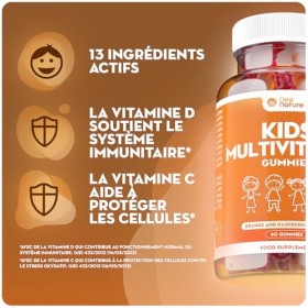 New Nature Gommes Multivitaminées Enfants - Avec Zinc, Vitamines C & D - Saveur Orange & Framboise - 60 Gummies