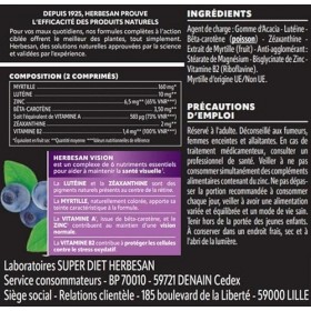 HERBESAN - VISION - Santé des Yeux - 6 actifs à laction complète et ciblée - Lutéine, Zéaxanthine, Myrtille, Vitamines et Zi