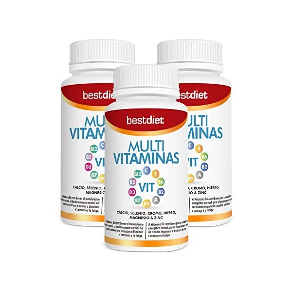 Bestdiet - Multivitamines avec Minéraux pour la Fatigue pour les Hommes et les Femmes, avec Vitamine B12, B5, D3, B7, B9, A, 