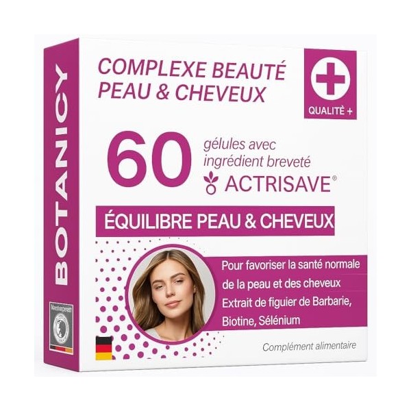 Botanicy PEAU ET CHEVEUX Complexe - Aide à lutter contre l’Acné et la Chute des Cheveux - Complexe de Vitamines avec ACTRISAV