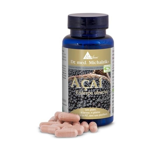 Açaí selon Dr. med. Michalzik - chaque capsule contient 400 mg dextrait de baies daçaí de haute qualité Euterpe-Oleracea 