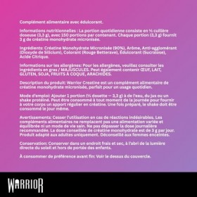Créatine en poudre monohydrate Warrior 500 g 100 portions - Micronisée pour un mélange et une consommation faciles - Amélio