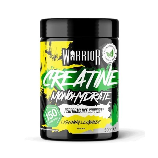 Warrior Créatine Monohydrate Poudre Micronisée – Supplément Sportif pour Musculation, Force et Récupération – 500 g, Portion 