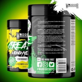 Warrior Créatine Monohydrate Poudre Micronisée – Supplément Sportif pour Musculation, Force et Récupération – 500 g, Portion 