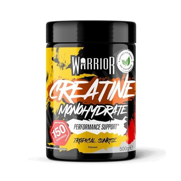 Warrior Créatine Monohydrate Poudre Micronisée – Supplément Sportif pour Musculation, Force et Récupération – 500 g, Portion 