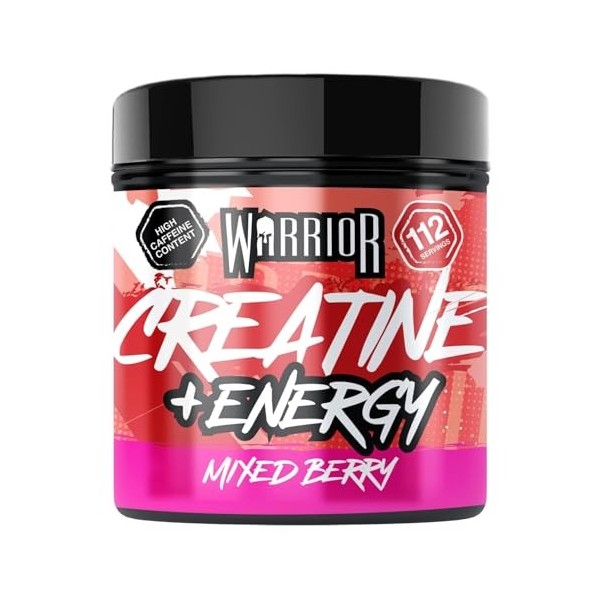 Warrior Créatine Monohydrate + Énergie 360 g – 80 Portions – Supplément Sportif pour Performance et Récupération Musculaire –