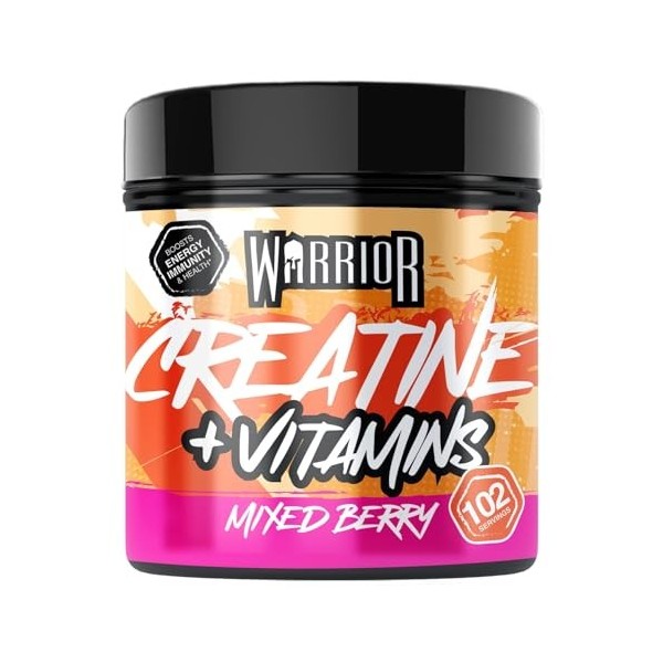 Warrior Créatine Monohydrate + Multivitamines 360 g – 80 Portions – Supplément Sportif pour Performance, Force et Récupératio