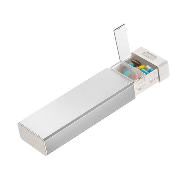HEIYING Organisateur de Pilules pour 7 Jours – Coque en Aluminium, Compartiments pour une Semaine, Boîtier Métallique Portabl
