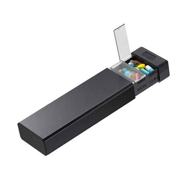 HEIYING Organisateur de Pilules pour 7 Jours – Coque en Aluminium, Compartiments pour une Semaine, Boîtier Métallique Portabl