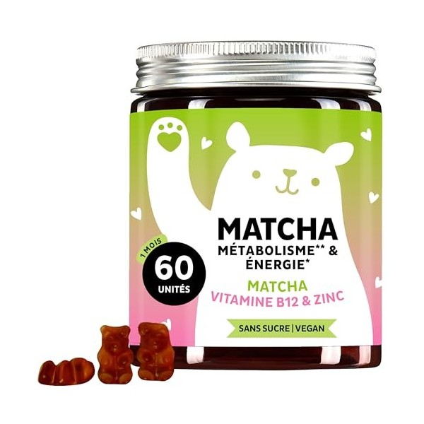Matcha et Vitamine Gummies - Complément Énergisant Naturel – Antioxydant – Avec Matcha, Coenzyme Q10, Zinc, Vitamine B12-60 u