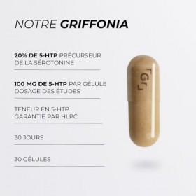 Griffonia 5-HTP Titré à 20% - CUURE - 30 Jours - 100mg de 5-HTP par Gélule - Sommeil, Anxiete, Stress - Précurseur de la Séro...