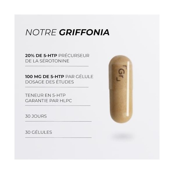 Griffonia 5-HTP Titré à 20% - CUURE - 30 Jours - 100mg de 5-HTP par Gélule - Sommeil, Anxiete, Stress - Précurseur de la Séro...