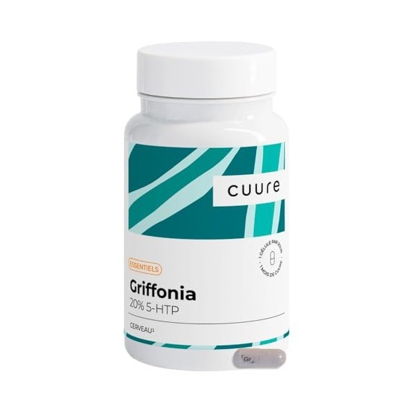 Griffonia 5-HTP Titré à 20% - CUURE - 30 Jours - 100mg de 5-HTP par Gélule - Sommeil, Anxiete, Stress - Précurseur de la Séro...